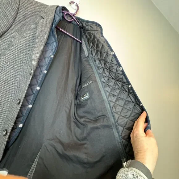 THE KOOPLES SPORT Sport Coat with Zip Out Waistcoat EU52 (US42) Small Plaid Navy - Picture 8 of 13